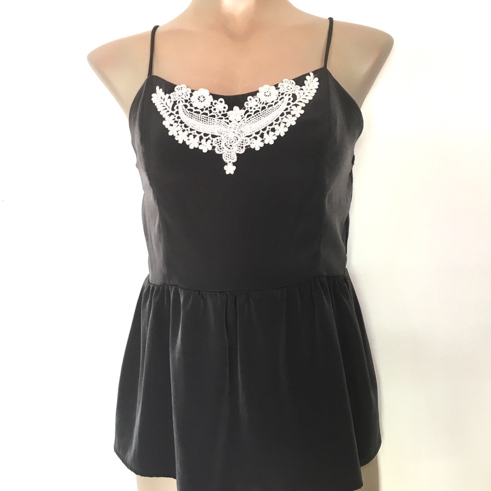 Matte black peplum tank blouse